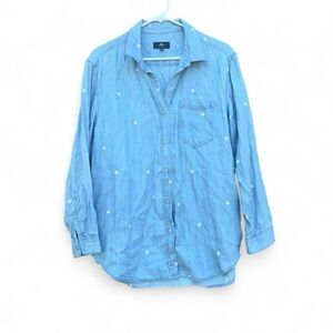 7 For All Mankind Light Blue Star Patterned Oversized Button Down Size S